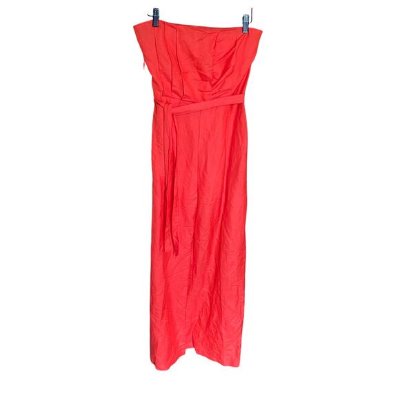 Line & Dot Red Strapless Linen Blend Wide Leg Jumpsuit Size S - Picture 1 of 9